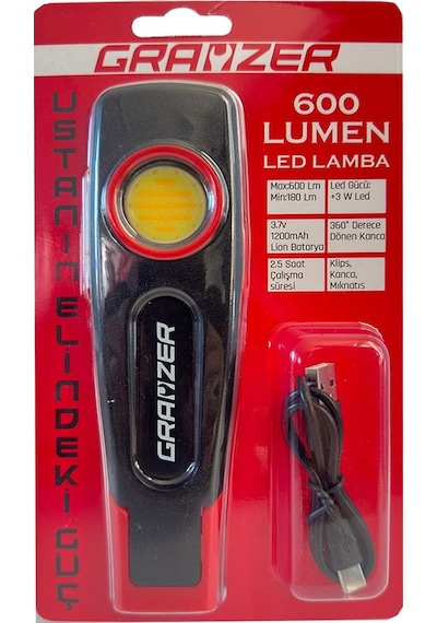 Grayzer Gl-600 Çalışma Lambası 600 Lümen Mıknatıslı Şarjlı Led Fener Siyah - Kırmızı