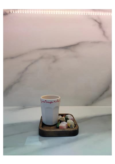 Ahşap Sunumluk Fincan Seti Beyaz
