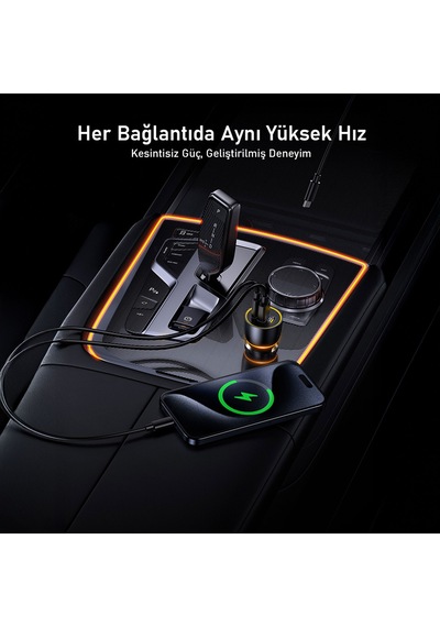 Aohi Araç İçi 3 Portlu 170w Şarj Cihazı, 140w Led Ekranlı Naylon Örgülü Süper Hızlı Şarj Kablosu