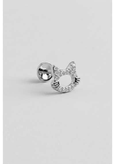 Sevimli Kedi 18 Ayar Beyaz Altın Kaplama Gümüş Flat-lobe Piercing