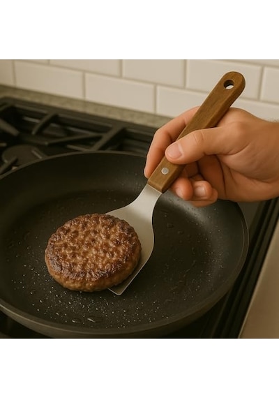 Tr Ahşap Saplı Paslanmaz Çelik Spatula 24cm Eğilimli Çok Amaçlı Mutfak Spatulası Izgara, Burger, Sebze, Genel
