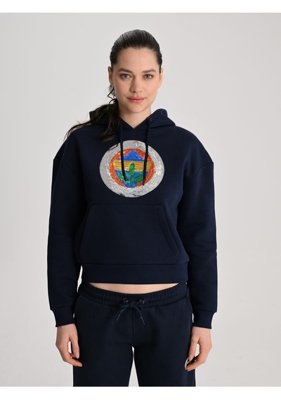 Fenerbahçe Lacivert Tribün Pul Payetli Kadın Oversize Sweatshirt Fb Laci Yeni