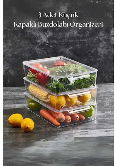 3 Lü Kapaklı Buzdolabı Organizeri & Buzdolabı Düzenleyici 3 Lt Çok Renkli
