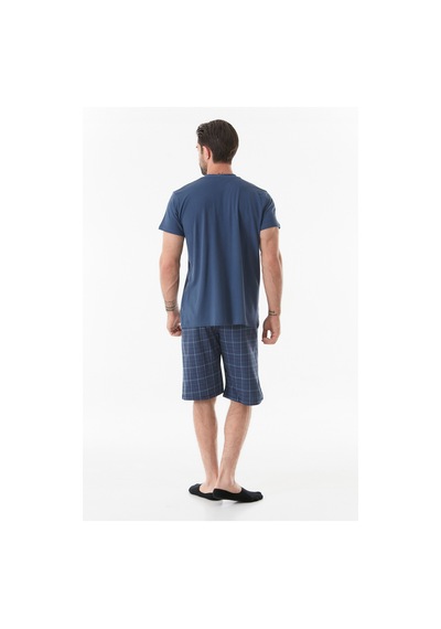 Fullamoda Ekose Desenli V Yaka Pijama Takımı 24mıcg631212243-indigo 24MICG631212243-İndigo