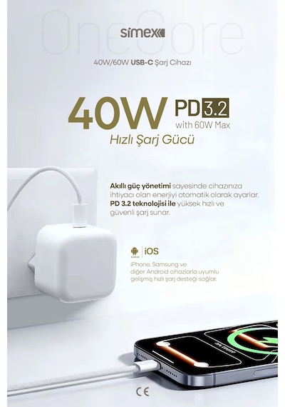 Apple iPhone Uyumlu 17 Pro Max 60w Pd Type-c Hızlı Şarj Adaptörü Dynamic Power 40w Apple iPad Air Şarj Başlığı Aleti