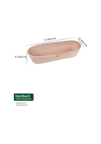 Bambum Puder - Ekmek Mayalama Sepeti Oval 35 Cm Ahşap