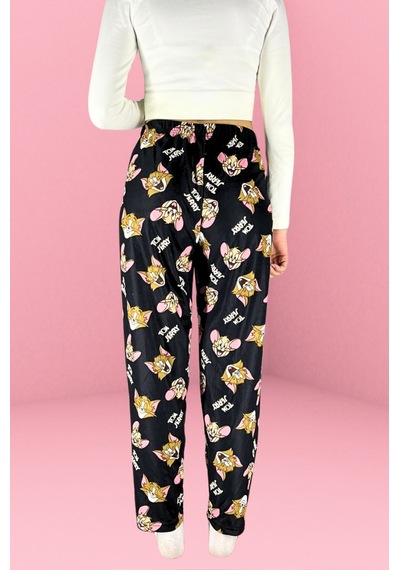 Farya Home Dreamy Soft Kadife Dokulu Desenli Süet Pijama Altı Pantolon Siyah