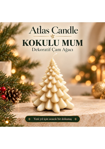 Krem Kokulu Çam Ağacı Mum - Dekoratif Yılbaşı Hediyesi