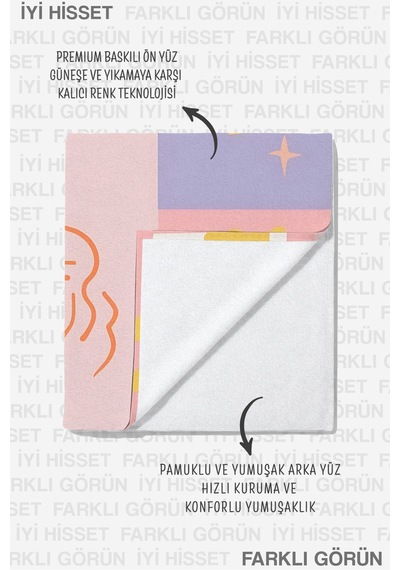 Çiçekli Tropikal Modern Plaj Havlusu - Bohem Pastel Akdeniz Hızlı Kuruyan Mikrofiber Havlu Dumanlı Tınısı