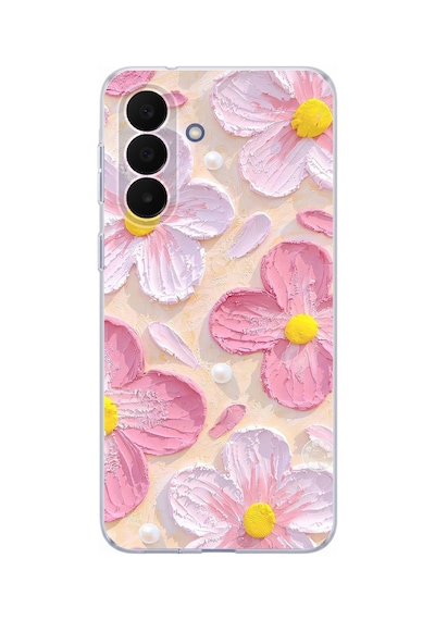 Samsung Galaxy A27 Uyumlu Pembe Beyaz Çiçekler Sulu Boya Baskılı Silikon Kılıf Renkli