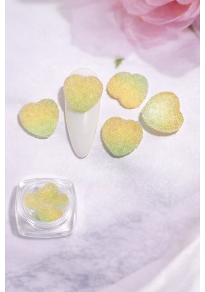 Candy Glow 3d Sugar Heart Nail Charm Lemon Mint Pastel No:04