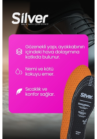 Silver Deri Koku Yapmaz Kesilebilir Ayakkabı Tabanlığı Gözenekli Tabanlık 35-45