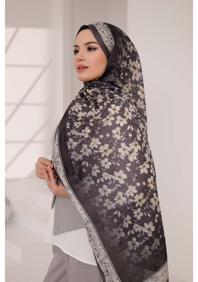 Mimiyum Flora Desen Soft Şal Siyah