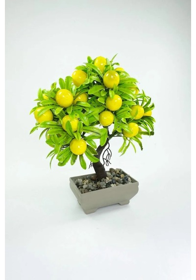 Jenerik Dekor Ağaç Limon Ağacı Saksılı Dekoratif Ağaç Biblo 24x13 Cm Çok Renkli