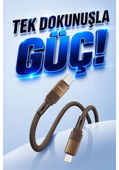 Premium Telefon Aksesuarı Hızlı Bağlantı Şarj Kablosu Type-c To Lightning U18 Kahverengi