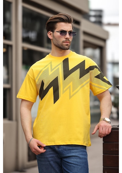 Madmext Sarı Baskılı %100 Pamuk Erkek T-shirt E7111 Sarı