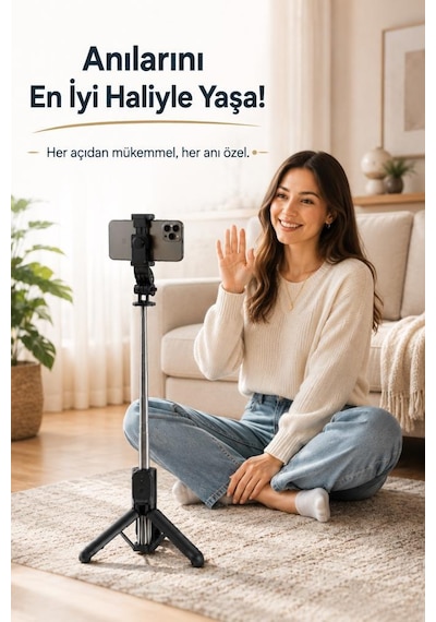 Tripod Çok Amaçlı Entegre Tripodlu Uzaktan Kumandalı Selfie Çubuğu Q21 Siyah