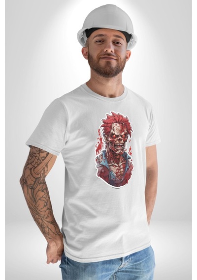 Zombi Kırmızı The Walking Dead Unisex Unisex Beyaz Organik Baskılı T-shirt Penye Yüksek Kalite Beyaz