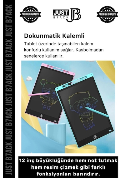 Yazıtableti 12 Inc Lcd Ekran Kalemli Dijital Çizim Tableti Yazı Tahtası Boyama Resim Akıllı Tablet Çok Renkli