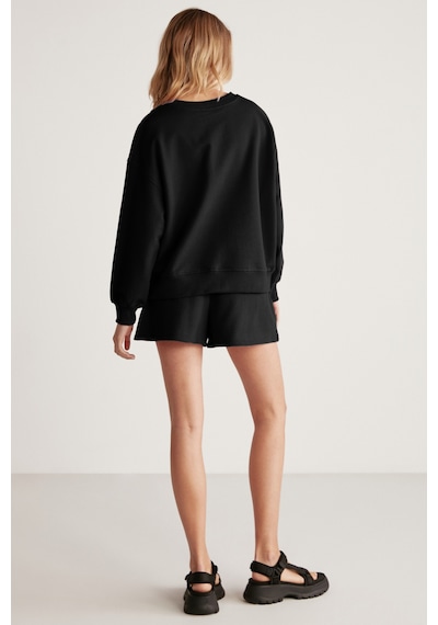 Grımelange Jennıfer  Kadın Yumuşacık Nakış Detaylı Organik Pamuk Oversize Siyah Sweatshirt
