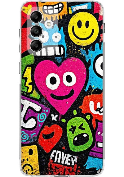 Samsung Galaxy M13 İle Uyumlu Grafiti Aşk Tasarımlı Şeffaf Silikon Kılıf Şeffaf