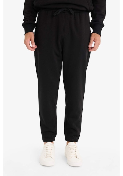 Defacto - Regular Fit Beli Bağcıklı Cepli Paçası Lastikli Şardonlu Basic Düz Jogger Eşofman Altı E6326AX25AU Siyah