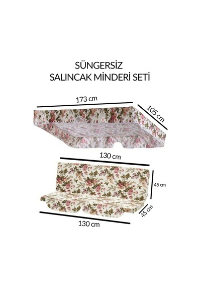 Süngersiz Salıncak Minder Seti Tenteli Salıncak Kumaş Seti 2 Kişilik Süngersiz Ingiliz Gülü Karışık