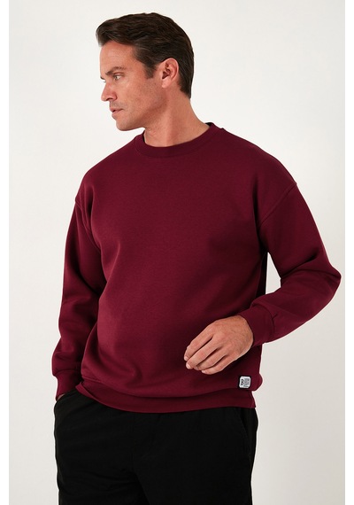 Buratti Regular Fit Bisiklet Yaka Pamuklu Içi Tüylü Yumuşak Şardonlu Erkek Sweat 5905255 Bordo