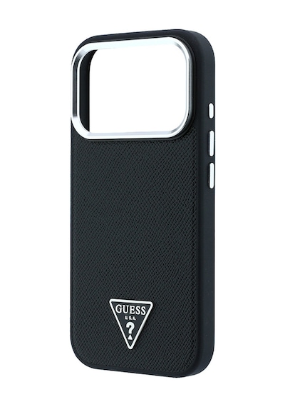 Apple Uyumlu iPhone 18 Pro Max Kılıf Guess  Lisanslı M-safe Şarj Özellikli Grained Triangle Kapak Siyah