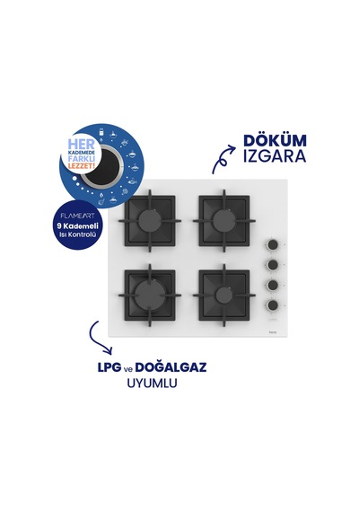 Ferre Pizzart & Fryart QEP65CB+SC206-FA+D064-SA Döküm Izgara Ankastre Set Beyaz