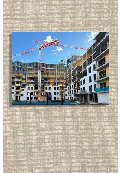 Kule Vinçler İle Yapımı Devam Eden Çok Katlı Modern Bir İnşaat Şantiyesi Yatay Kanvas Tablo 3910 Çok Renkli