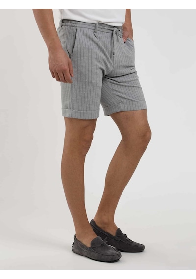Dufy Gri Erkek Slim Fit Çizgili Casual Short - 104668-Gri