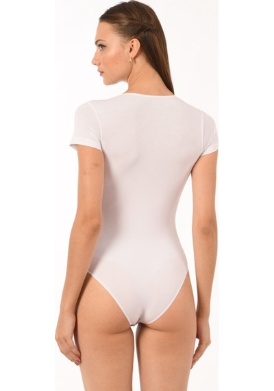 Lirona Fit Kesim - Bisiklet Yaka Kısa Kol Kancalı Body, Tesettür Body So Beyaz