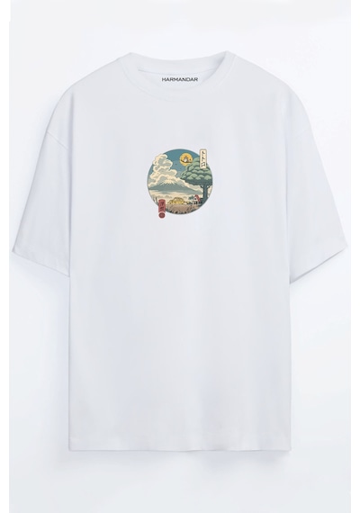 Totoro Anime Baskılı Unisex Siyah - Beyaz Oversize T-shirt Beyaz