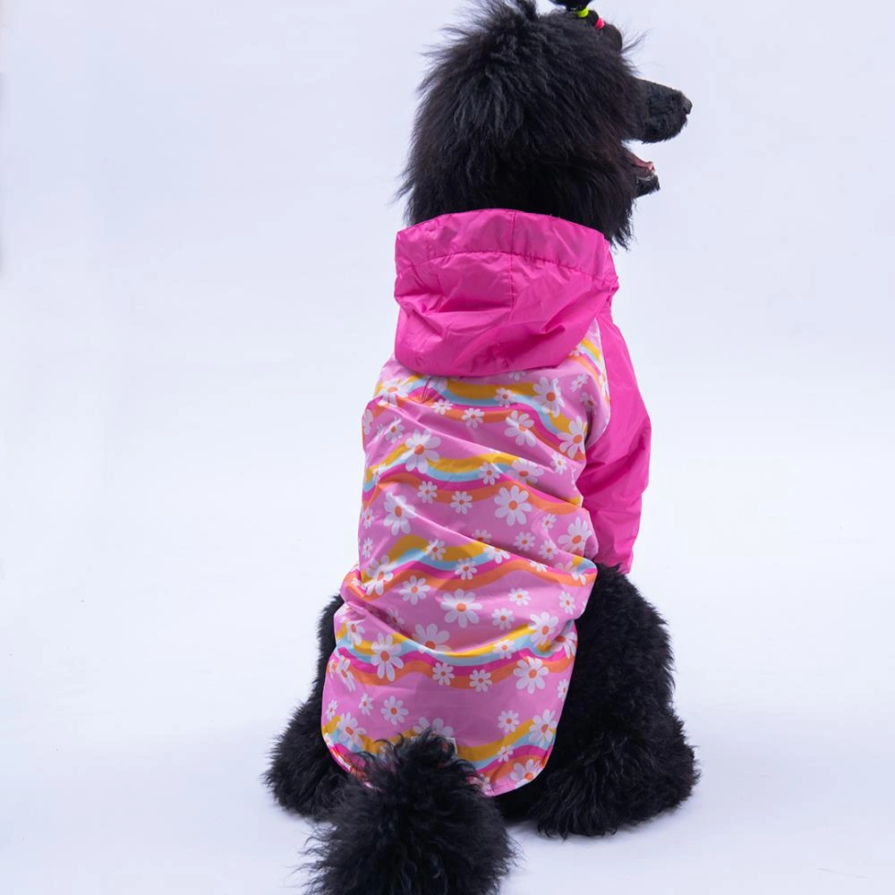 Florence Daisy Pembe Papatya Desenli Büyük Irk Köpek Montu Köpek Yağmurluğu Köpek Kıyafeti Köpek Elbisesi
