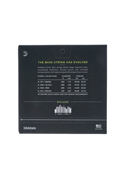 Daddarıo Nyxl45105 Bas Gitar Tel Seti, Nyxl Serisi, Long Scale, 4 Tel