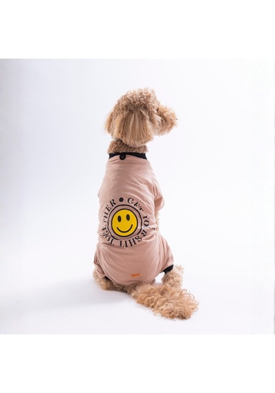 Kahverengi Smile Pijama Orta Ve Büyük Irk Köpek Pijaması - Köpek Tulumu - Köpek Kıyafeti 15 Kg-45 Kg