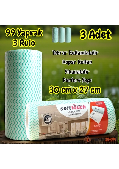 Technow Softtex 33 Yaprak Kopar Kullan Rulo Hassas Temizlik Bezi 27x30cm 3'lü Sarı
