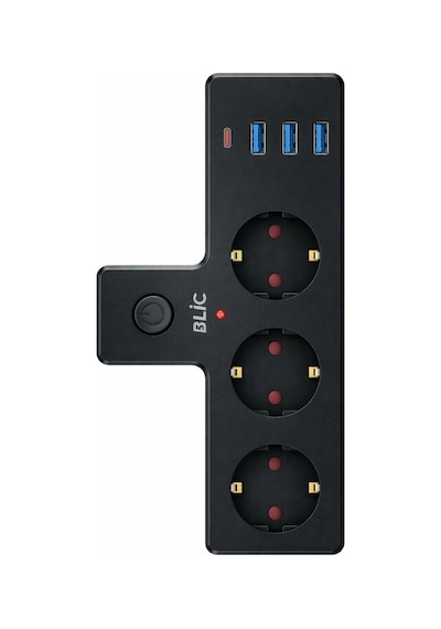 Blic Ftr-12 Termal Akım Korumalı 3'lü Priz - Pd 20w Usb-c + 3 Usb-a Girişli - 2500w 10a