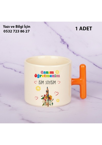 Kişiye Özel İsimli Canım Öğretmenim Tasarımlı T Kupa Bardak Öğretmenler Günü İçin Hediyelik Turuncu