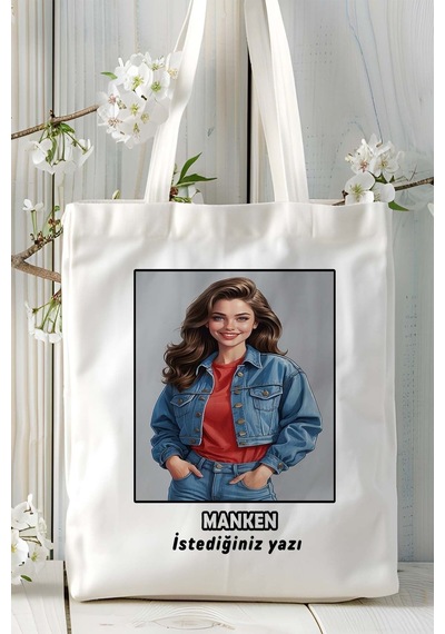 Art Hediye Manken Baskılı Bez Omuz Çantası Kişiye Özel Model 15 Çok Renkli