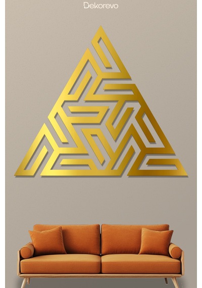 Üçgen Labirent - Metal Duvar Tablosu - Metal Duvar Sanatı - Altın - 45 X 50 Cm