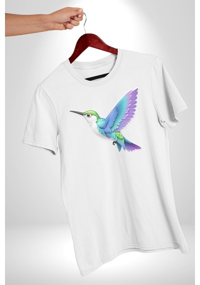 Sinek Kuşu Renkli Unisex Unisex Beyaz Organik Baskılı T-shirt Penye Yüksek Kalite Beyaz