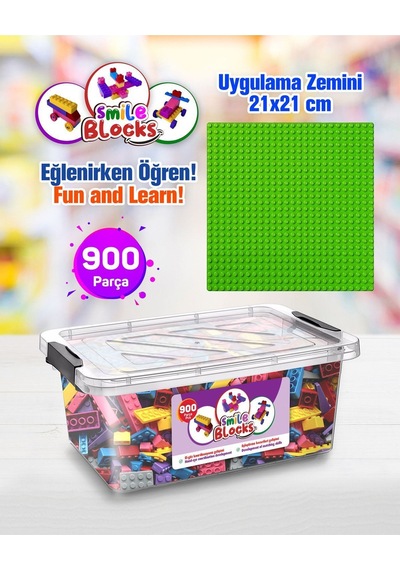 Smile Blocks 900 Parça Plastik Kutulu Mikro Blok Yeşil Uygulama Zeminli