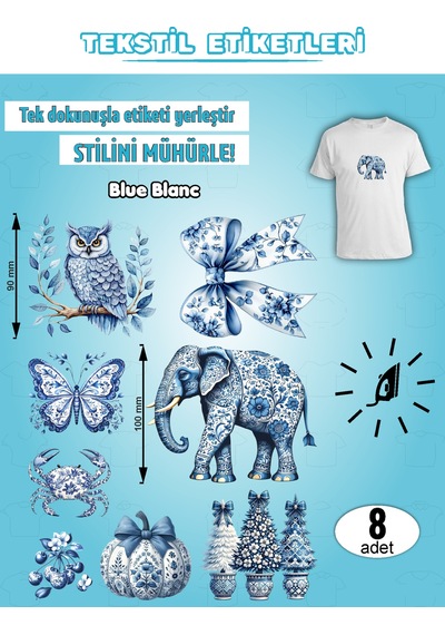 Ütü İle Yapışan Kıyafet Etiketi Blue Blanc 8li Set Karışık