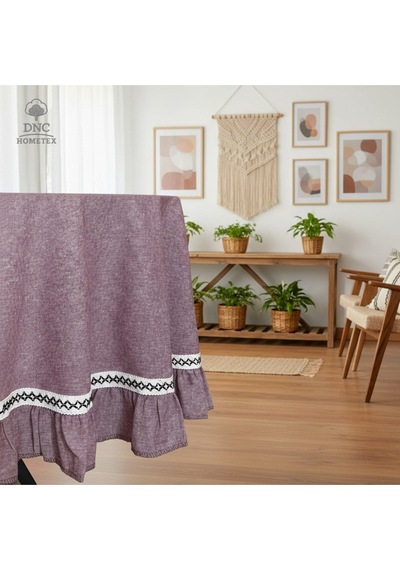 Dnc Home Tekstil Açık Bordo Keten Yuvarlak Özel Seri Masa Örtüsü Bordo