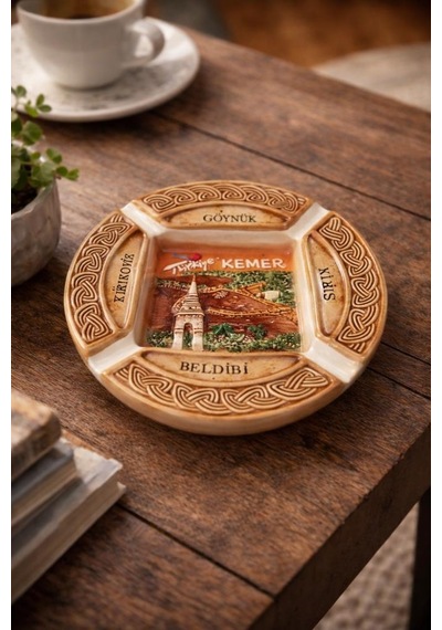 Kemer Temalı Seramik Küllük Dekoratif Hediyelik, Vintage Masa Üstü Aksesuar 12 Cm