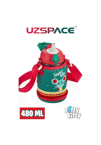 480 Ml Kılıflı 2 Ayrı Kapaklı Pipetli / Pipetsiz Tritan Çocuk Su Matarası Kırmızı-yeşil