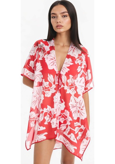 DeFacto Regular Fit Tropikal Desenli Şifon Plaj Kimono-Fall in Love E8221AX25SPRD117