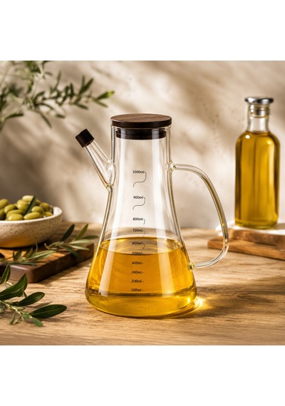 Porsima Lm-0106 Serra Kapaklı Borosilikat Cam Yağlık Sirkelik Yağdanlık 1000ml Şeffaf
